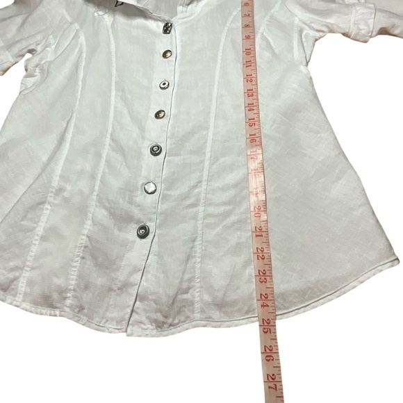 ELISA CAVALETTI 100% Linen 3/4 Sleeve Button Front Blouse Shawl Collar US Sz S - Picture 8 of 9